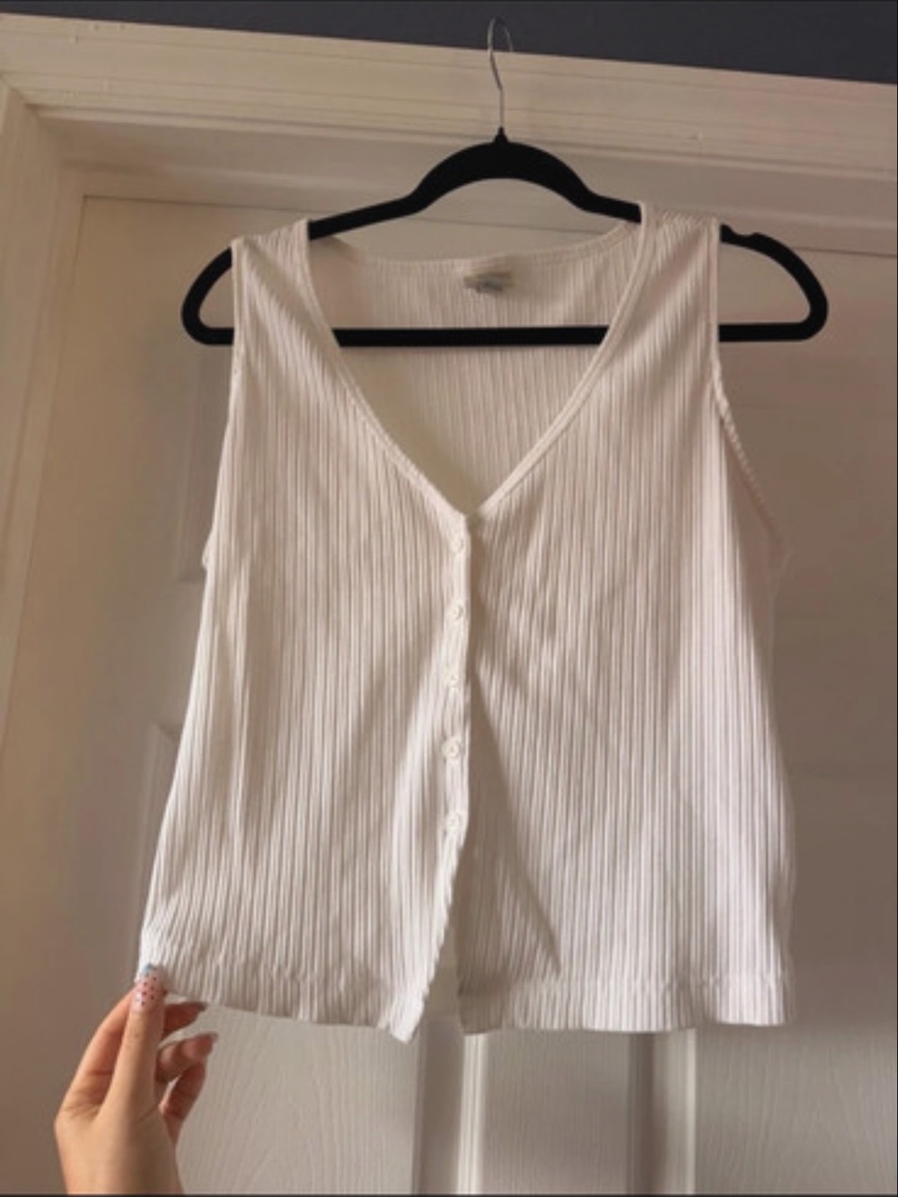a new day White Ribbed Button-Front Tank
